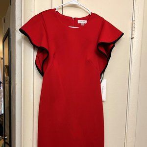 Calvin Klein Women's Sheath Dress with Rufflle-Sleeve